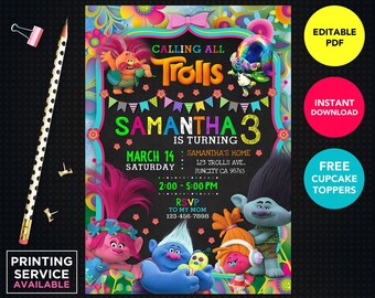 Trolls Invitation Etsy