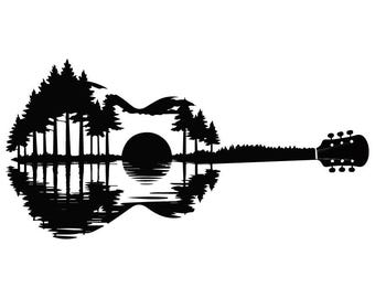 Guitar Sunset SVG, Acoustic Guitar Cut File, Musician Silhouette, Country Music Cricut Design, T-Shirt Decal DXF EPS