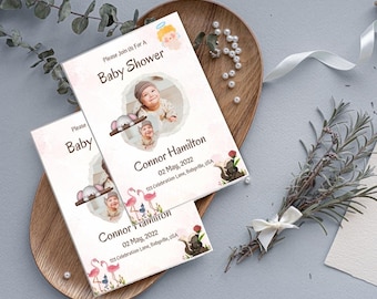 Editable Baby in Bloom Baby Shower Invitation, Wildflower Baby Shower Invite, Pink Spring Flowers Baby Shower Invitation, Canva Template
