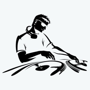 DJ svg Disc Jockey Musikradio svg Sound Kopfhörer Nachtclub svg Plattenspieler Plattenspieler Mixer Album Vinyl Stereo Silhouette svg
