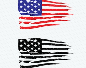 Distressed American Flag SVG PNG, Grunge USA Flag Cut Files