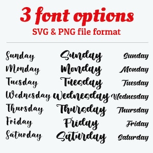 Dias da semana svg domingo segunda-feira terça-feira quarta-feira quinta-feira sexta-feira sábado svg pacote de fontes manuscritas cursivas fonte de caligrafia svg