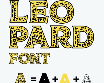 Fuente con estampado de leopardo en formato SVG, letras y números del alfabeto (SVG y PNG).