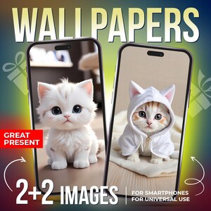Cute Kitten Telefoon Wallpapers iOS Android Lockscreen witte babykat kleine mooie schattige kat met een kap