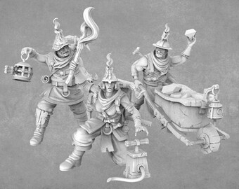 Miners & Mine Terrain Set: 32-35mm Resin Miniatures