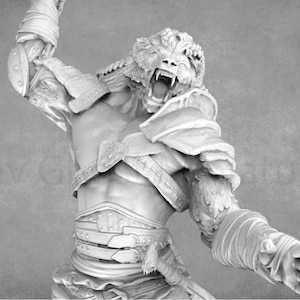 Resin Lion Warrior Miniature: 28-32mm or 75mm Scale
