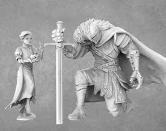 Mildred and Knight Diorama | 28/32mm Miniature, Grimoire Resin Model