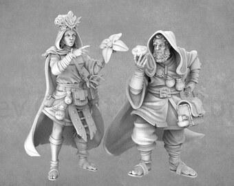 Set de druidas y terreno: miniaturas STL - Medieval Villagers