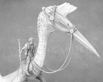Quetzalcoatlus & Rider | Pterosaur Miniature | Dinosaur Model | Lord of the Print
