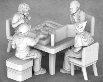 Townsfolk Miniatures | RP Gamers | Card Players | Citizens |Villagers | Tiny Furniture