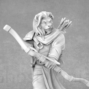 Leonin Archer Miniature: Zior Spiritclaw, Lion-folk RPG Model