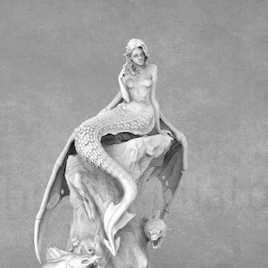 Siren of the Sea | Mermaid Miniature | 28mm Miniature | 32mm Miniature | Great Grimoire