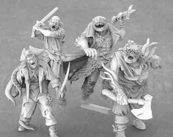 The Drowned - Sailors of the Damned | Zombie Miniatures | Sharkman Miniature | Great Grimoire
