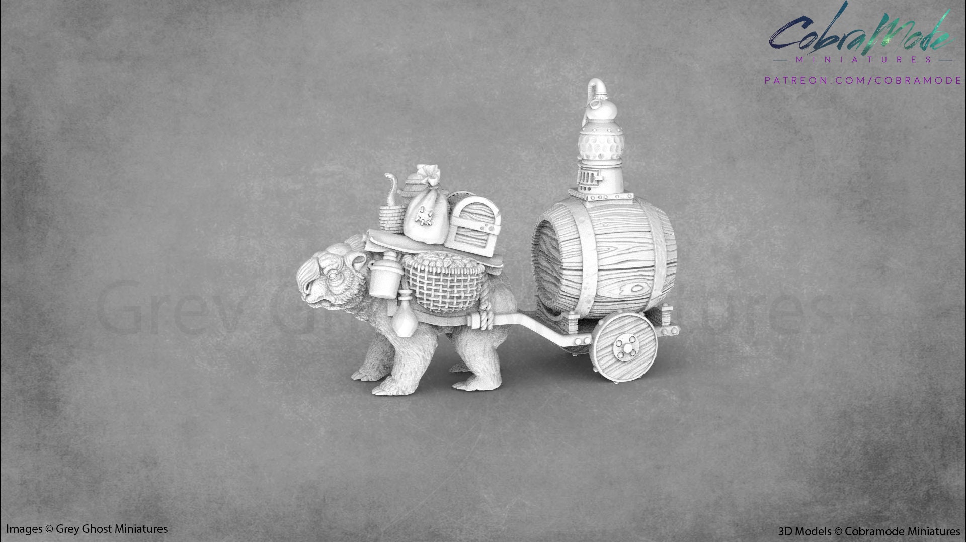 Giant Wombat and Cart  Miniature | Wombat Miniature | Beast of Burden Miniatures  |  Cobramode