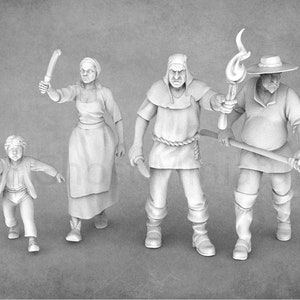 Monster Townsfolk Mini Fantasy Figures - 8pc Paintable Nobility