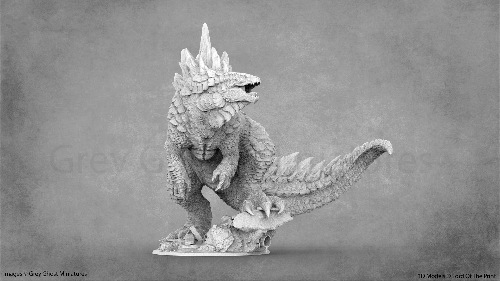 ゴジラのミニチュア：Lord of the Printによる3Dプリント樹脂モデル