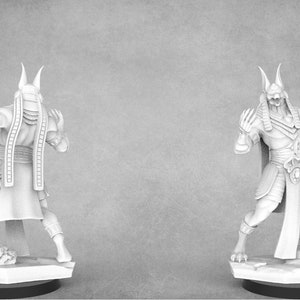 May include: A white painted miniature figurine of a jackal-headed deity holding a staff with an ankh symbol. The figure is posed in a dynamic stance with one leg forward and the other leg back. The figure is wearing a loincloth and a headdress with a jackal head.