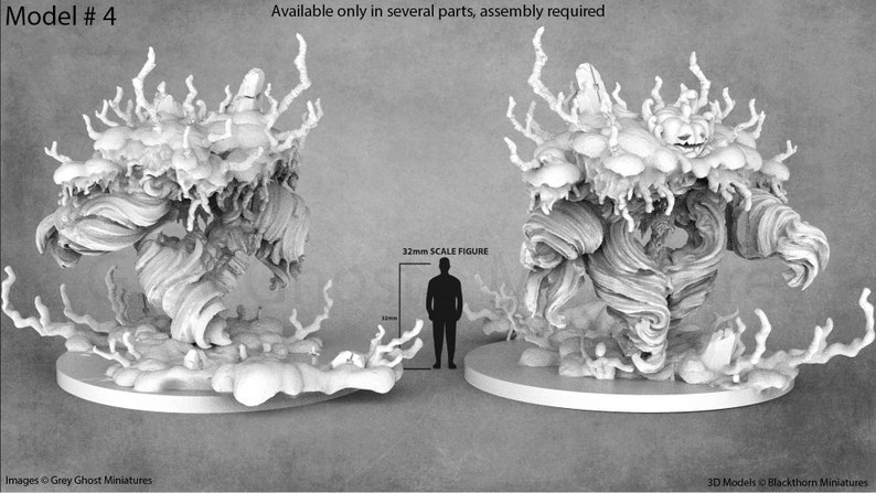 May include: A 32mm scale miniature of a white, swirling, cloud-like creature with a face. The creature is standing on a base with a rocky texture. The miniature is available in several parts and requires assembly.  Model # 4. Images &copy; Grey Ghost Miniatures. 3D Models &copy; Blackthorn Miniatures.