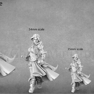 May include: Size reference image showing a miniature figure in four different scales: 75mm, 54mm, 35mm, and 28mm.