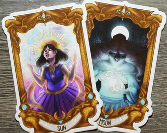 Tarot Card Stickers: Sun and Moon
