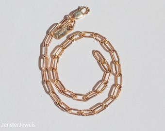 Handmade Solid 14K Yellow Gold Paperclip Oval Link Chain Bracelet 7&quot;