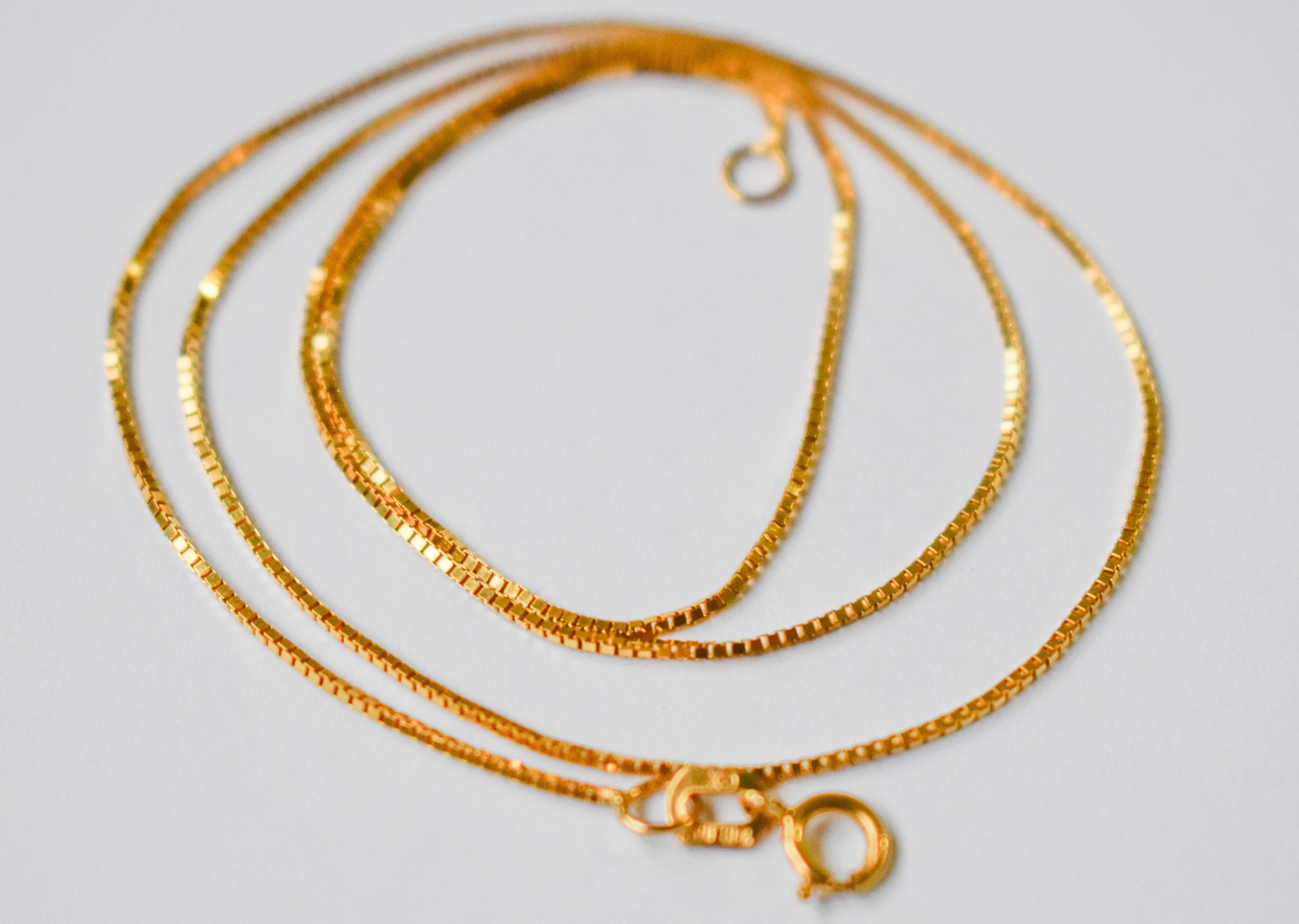 Vintage 10k Yellow Gold Dainty Box Chain Necklace 16" 20" 24"