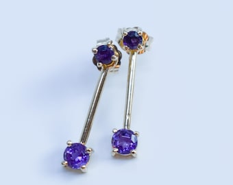 Vintage 14k Yellow Gold Amethyst Drop Dangle Earrings