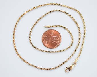 Vintage 14k Yellow Gold Solid Rope Chain Necklace 16 1/4"