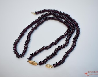 Vintage 14k Yellow Gold Garnet Beaded Necklace & Bracelet Set