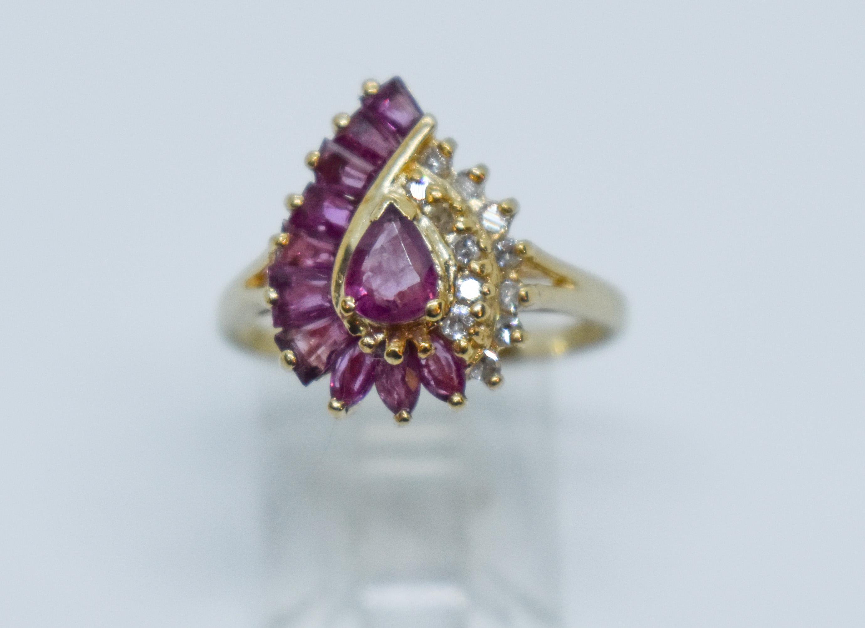 Vintage 14k Yellow Gold Ruby & Diamond Cluster Ring Size 6 - Etsy