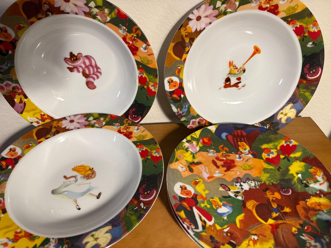 Disney Alice in Wonderland Dinnerware- Set of 3 Salad Plates and Soup ...