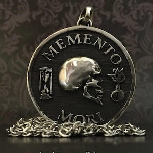 Large Memento Mori Skull Pendant: Handmade Bronze & Sterling Silver Stoic Necklace