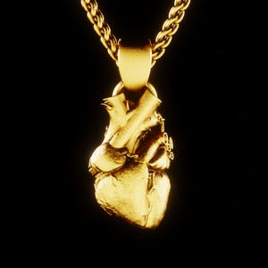 18k Gold Anatomical Heart Pendant Necklace: Symbolic Unisex Jewelry