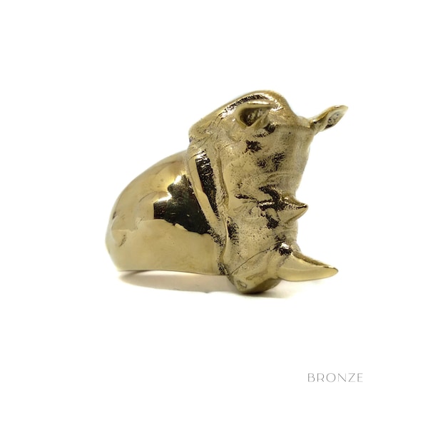 Bague rhinocéros, bague personnalisable, bague en bronze, bague en argent sterling, bague plaquée or 24 carats, bague rhinocéros, bague tête de rhinocéros, bague animal