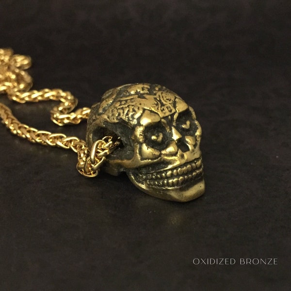 Collar de Calavera de azúcar, Collar Personalizable, Collar de Día de Muertos, Collar de Bronce, Collar de Plata, Collar bañado en Oro 24K