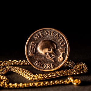 Memento Mori Pendant – Skull Necklace in Bronze, Gold, Silver – Stoic Symbolic Jewelry  for Men or Women, Med Size. Free Shipping UK & US