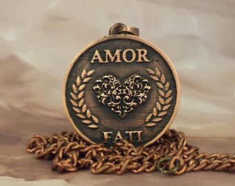 Amor Fati necklace, Stoic pendant, Sterling Silver, Gold Plated, Bronze, Copper, U nisex jewelry, Amor fati large medal, great for g ift,