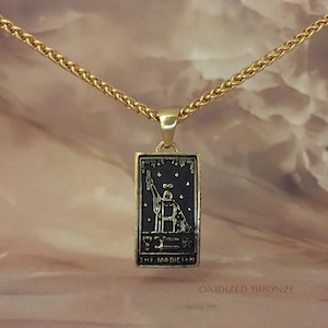 Magician&#39;s card necklace, Bronze necklace, Silver necklace, 24k Gold Plated necklace, Tarot card necklace