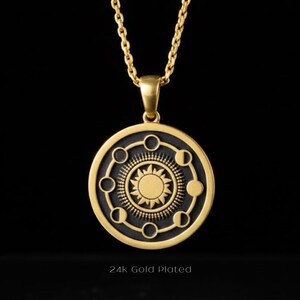Collar de fases lunares / Joyería celestial hecha a mano / Símbolo de intuición y energía femenina / Plata de ley 925, cobre, baño de oro de 24 quilates