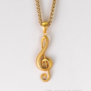 Treble clef necklace, Bronze necklace, Sterling Silver necklace, 24k Gold Plated necklace, Music pendant, Handmade