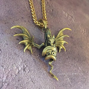 Dragon necklace, Bronze necklace, Sterling Silver necklace, 24k Gold Plated necklace, 3D Dragon Jewellery, Handmade