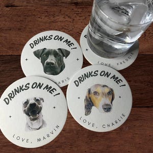 Posavasos para bodas Ideas para bodas con mascotas Retrato de mascota Boda con perros Bebidas por mi cuenta Recuerdos de boda Posavasos para bodas
