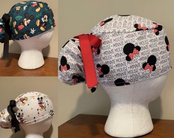Ponytail Scrub Caps / Surgical Caps -- Mickey/Minnie Mouse