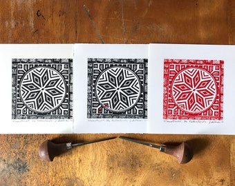 Tapa de alcantarilla con forma de estrella de Holanda, 6 x 6, Maastricht, Países Bajos, impresión en relieve linograbado a mano, obra de arte mural original, regalo de viaje urbano, explorador