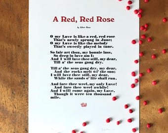 11x14 Robert Burns letterpress quote poem | Red Rose Scottish poetry | everlasting love wall art | wedding, anniversary, Valentine's gift