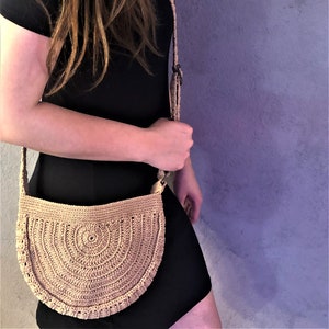 Beige Semi Circle Crochet Shoulder Purse / Knitted Purse