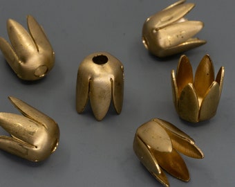 Raw Brass Petal Bead Caps - 6 Pieces, 9mm, Style B