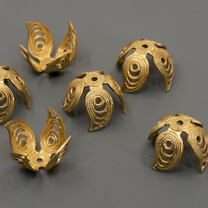 Filigree Brass Bead Caps: 4-Petal Findings (6 Pieces)