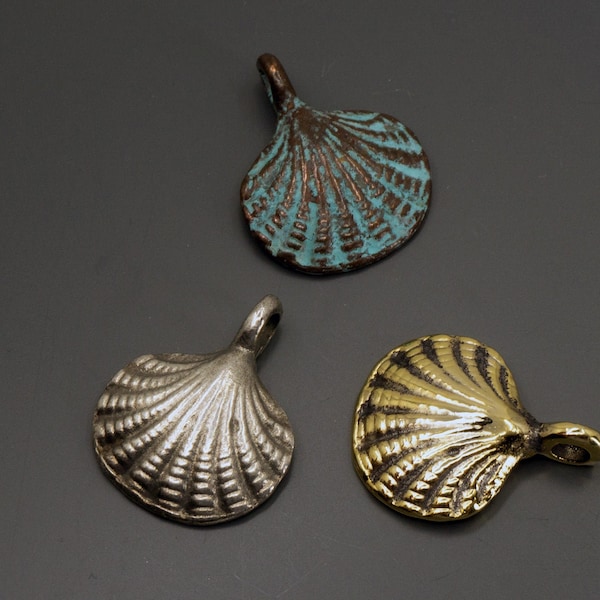 Scallop Shell Pendant, Mykonos Casting, Nautical Pendant, Seashell Pendant, Silver Pendant, Gold Pendant, Patina Pendant