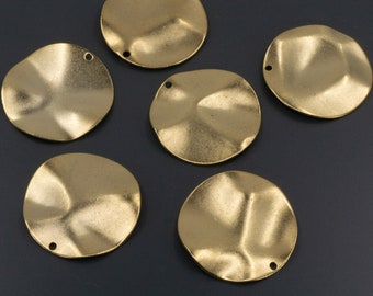 Matte Gold Plated Brass Earring Discs: 25mm Wavy Dangles
